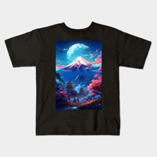 Japan Mount Fuji With Cherry Blossom Cyberpunk Kids T-Shirt